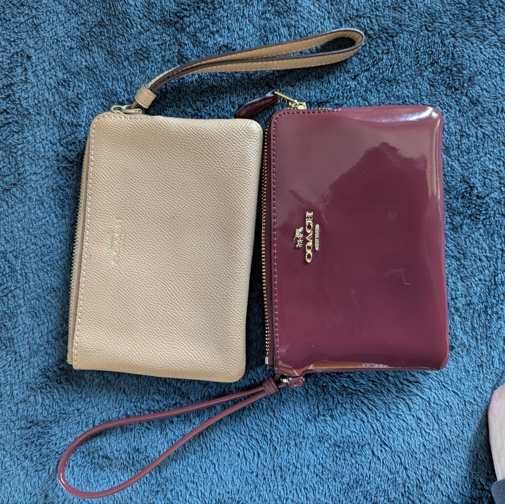 Coach Burgundy and Beige Wristlet Set